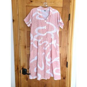 Vtg Miss Oops‎ Rockabilly Retro Pin Up Pink White Collar Dress Fit Flare Pockets